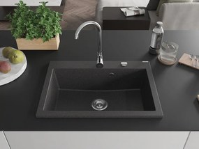 Mexen Elix 1-medencés gránit mosogató 700 x 500 mm, fekete pöttyös, krómozott szifon - 6526701005-76