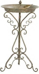 Outsunny 75 cm vintage zöld madárfürdő madárfigurával és díszes talapzattal, szabadon álló kertmedence udvarra, teraszra, zöld | Aosom