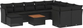 vidaXL 11 részes fekete polyrattan kerti ülőgarnitúra párnákkal
