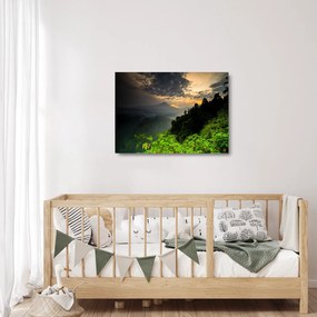 Kép - zöld hegyvidéki táj (üvegen) (70x50 cm)