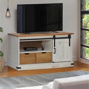 HALDEN fehér tömör fa TV szekrény tolóajtóval 110x40x60 cm