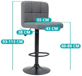 Szövet borítású bárszék 2 db, több színben-világos szürke