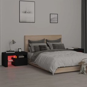 2 db fekete színű LED-lámpás éjjeliszekrény 70x36,5x40 cm