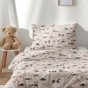 Goldea gyerek pamut ágyneműhuzat - teherautók és markolók bézs alapon 140 x 200 és 70 x 90 cm
