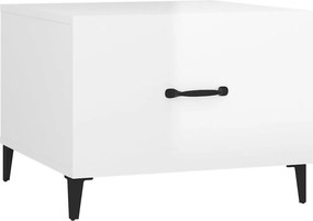 vidaXL magasfényű fehér dohányzóasztal fémlábakkal 50x50x40 cm