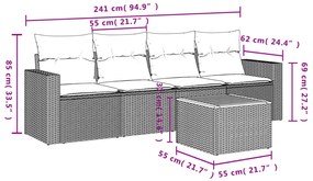 5 részes fekete polyrattan kerti kanapészett párnákkal