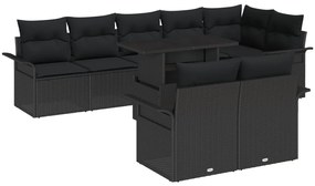 9 db-os Kerti Kanapé Készlet Párnákkal Fekete Poly Rattan