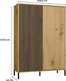 KAMARO 2DD/SLIM polcos szekrény, 103,5x147,5x40 cm, tölgy