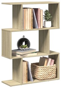3 szintes sonoma tölgy fa elválasztó könyvespolc 70x24x97 cm