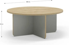 Világoszöld-natúr színű kerek dohányzóasztal tölgyfa dekoros asztallappal ø 80 cm Hillary – Marckeric