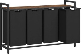 Szennyestartó, 4 rekeszes ruhaszeparáló kosár 116×33×72 cm, fekete és rusztikus barna