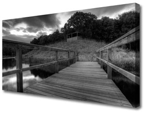 Vászonfotó Pier Black and White Lake 100x50 cm