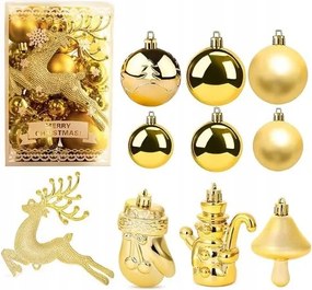 Arany gömbök, karácsonyfadíszek, szarvas hóember arany gömbök 30 db