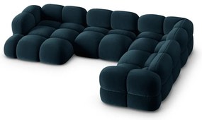 Sötétkék bársony sarokkanapé (jobb oldali-U alakú) Loretto – Cosmopolitan Design