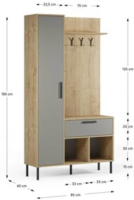 Zöld-natúr színű előszoba bútor tölgyfa dekorral 108x195x35 cm Heidy – Marckeric