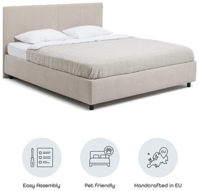 Bézs kárpitozott ágyneműtartós franciaágy ágyráccsal 180x200 cm Myra Slim Line – Bonami Selection