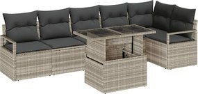 vidaXL Kerti Kanapé Szett tárolóval 7 pcs Világosszürke Poli rattan