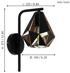 Eglo 43057 - Fali lámpa CARLTON 1xE27/60W/230V