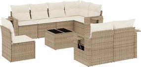 vidaXL 9 részes bézs polyrattan kerti ülőgarnitúra párnákkal