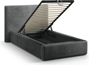 Sötétszürke kárpitozott ágyneműtartós egyszemélyes ágy ágyráccsal 90x200 cm Amy – Micadoni