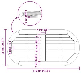 Asztallap 110x55x2,2 cm Ovális Tömör Fa Akácfa