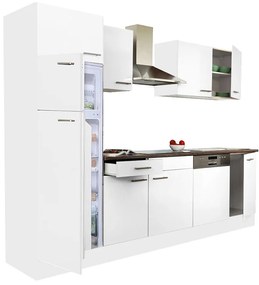 Yorki 280 konyhabútor fehér korpusz,selyemfényű fehér fronttal felülfagyasztós hűtős szekrénnyel