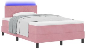 Boxspring Ágy Matrac &amp; LED Rózsaszín 120x190 cm Bársony