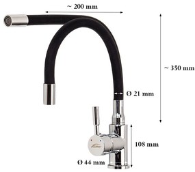 Corin álló mosogató csaptelep flexibilis kifolyócsővel fekete