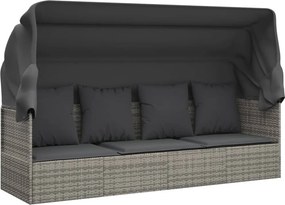 vidaXL szürke polyrattan kültéri társalgókanapé tetővel és párnákkal