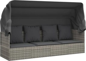 vidaXL szürke polyrattan kültéri társalgókanapé tetővel és párnákkal