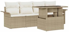 vidaXL Kerti Kanapé Szett párnával tárolóval 5 pcs Bézs Poly Rattan