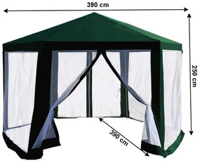 Kerti pavilon sátor, 3,9x2,5x3,9m, zöld/fehér, RINGE TYP 1+6 oldal
