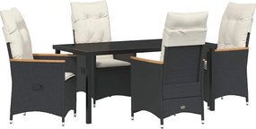vidaXL Kert étkező szett párnával 5 pcs Fekete polirattan