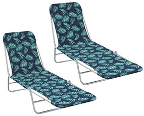 vidaXL 2 db levélmintás összecsukható acél és szövet napozóágy