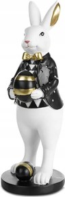 Húsvéti nyuszi figura 10X13X29 cm fehér álló, fekete kiegészítőkkel