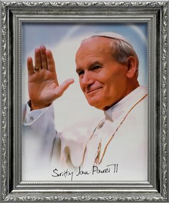Vászonkép 31x26 Szent II. János Pál Pápa Ezüst Díszített Keret