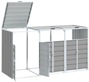 szürke acél kerekes szemetes tároló 3 szemeteskukához 216 x 81 x 115 cm