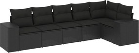 vidaXL 6 részes fekete polyrattan kerti ülőgarnitúra párnákkal