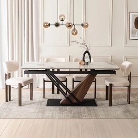 Stół REX 2 Ceramiczny Rozkładany 180-240 cm Biały márvány/Orzech