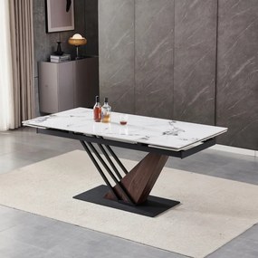 Fehér Márvány/Dió Színű Bővíthető Étkezőasztal. REX 2 180-240 cm