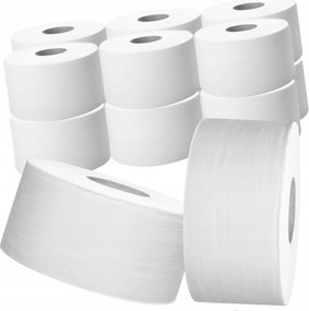 Kétrétegű Fehér Toalettpapír Jumbo Tekercs, Cellulóz, 12 darab, 100 méter