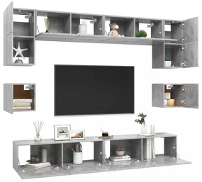 8 részes betonszürke forgácslap TV-szekrényszett