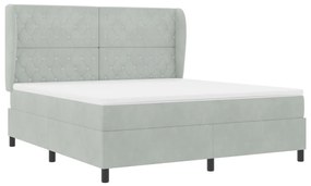 Boxspring Ágy Matracal - Világosszürke, 180x200 cm, Bársony