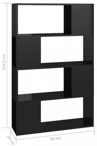 magasfényű fekete térelválasztó könyvszekrény 80x24x124,5 cm