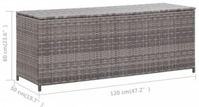 szürke polyrattan kerti tárolóláda 120 x 50 x 60 cm