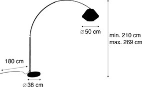 Sárgaréz ívlámpa dupla bársonyernyővel, levélmintával és bézs színben - XXL