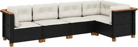vidaXL 5 részes fekete polyrattan kerti kanapészett párnákkal
