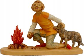 Karácsonyi betlehem figura.- Pásztor kutyával a tábortűznél 12cm magas figurákhoz