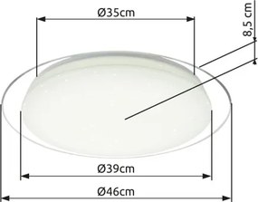 Globo 41310-30 Mennyezeti akril szikra effekt, színhőmérsékletváltós, fényerőszabályzós távirányítóval,300lm-2400lm, 3000K-6000K, 1xCR2032, ø: 460, H:85, tartozék: 1xLED 30W 230V, 2200lm, CCT 3000-6500K