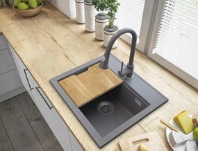 SINK Quality Mosogató Minőségi Ferrum Új 5055, 1 kamrás gránit mosogató 560x500x210 mm + króm szifon, szürke, SKQ-FER.5055.GX